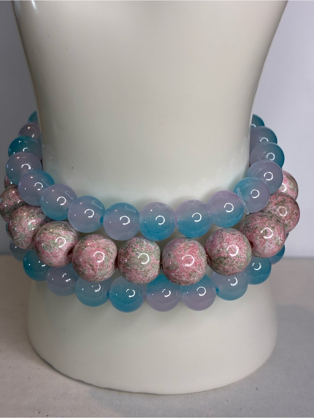 Beaded Glass Bracelet Stack in Blue & Pink